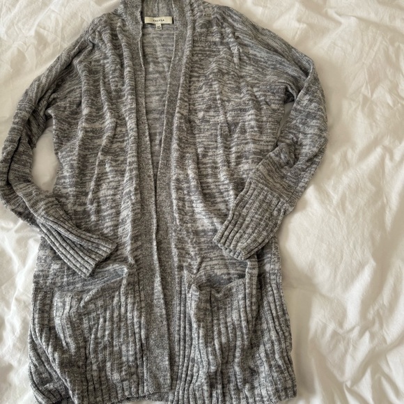 Talula Heather Gray Open-Front Ribbed Long Cardigan - Picture 6 of 9